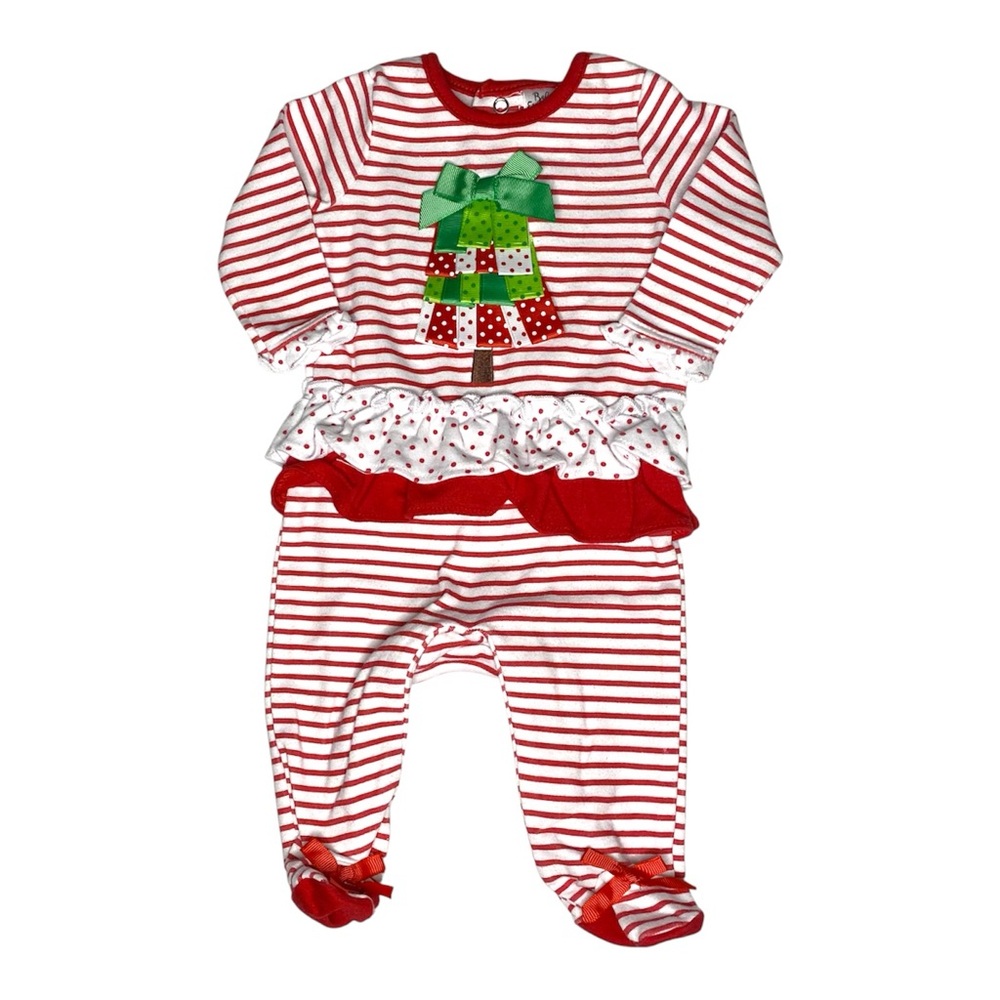 Baby Essentials Striped Christmas Footed Ruffle Romper Size 3M